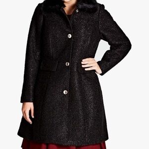 City Chic Winter Rose Boucle Coat with faux fur collar